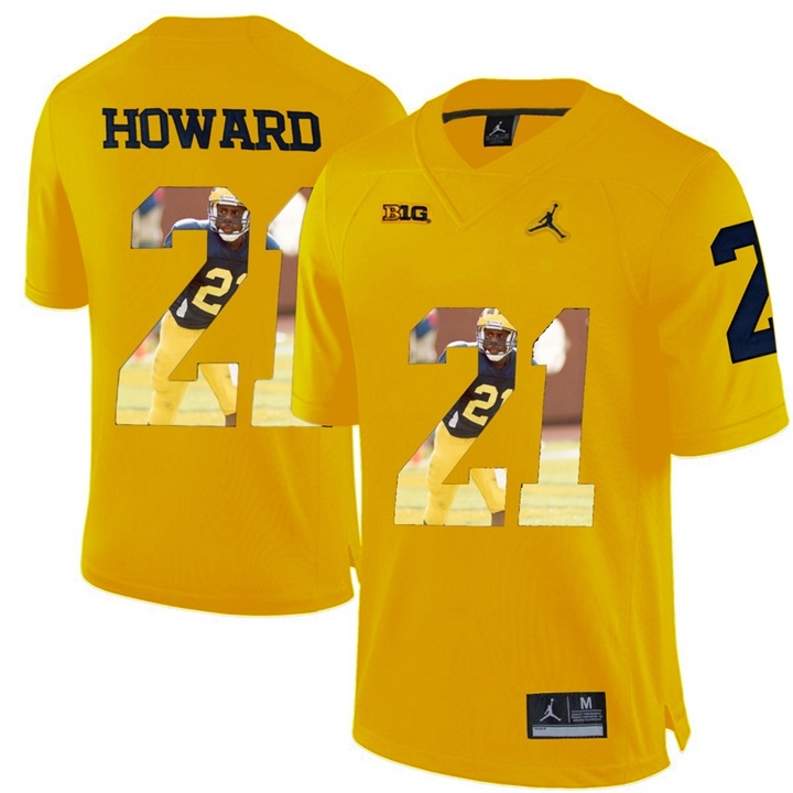 Michigan Wolverines Men's NCAA Desmond Howard #21 Yellow Printing Player Portrait Premier College Football Jersey PBG3649DX